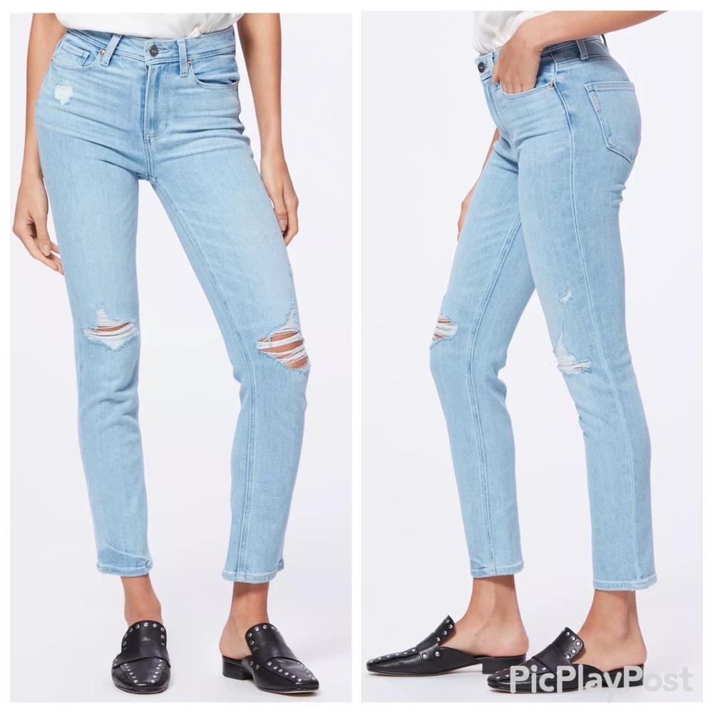 Paige Hoxton Slim Ankle Jeans Light Wash Sumner Distressed Size 25